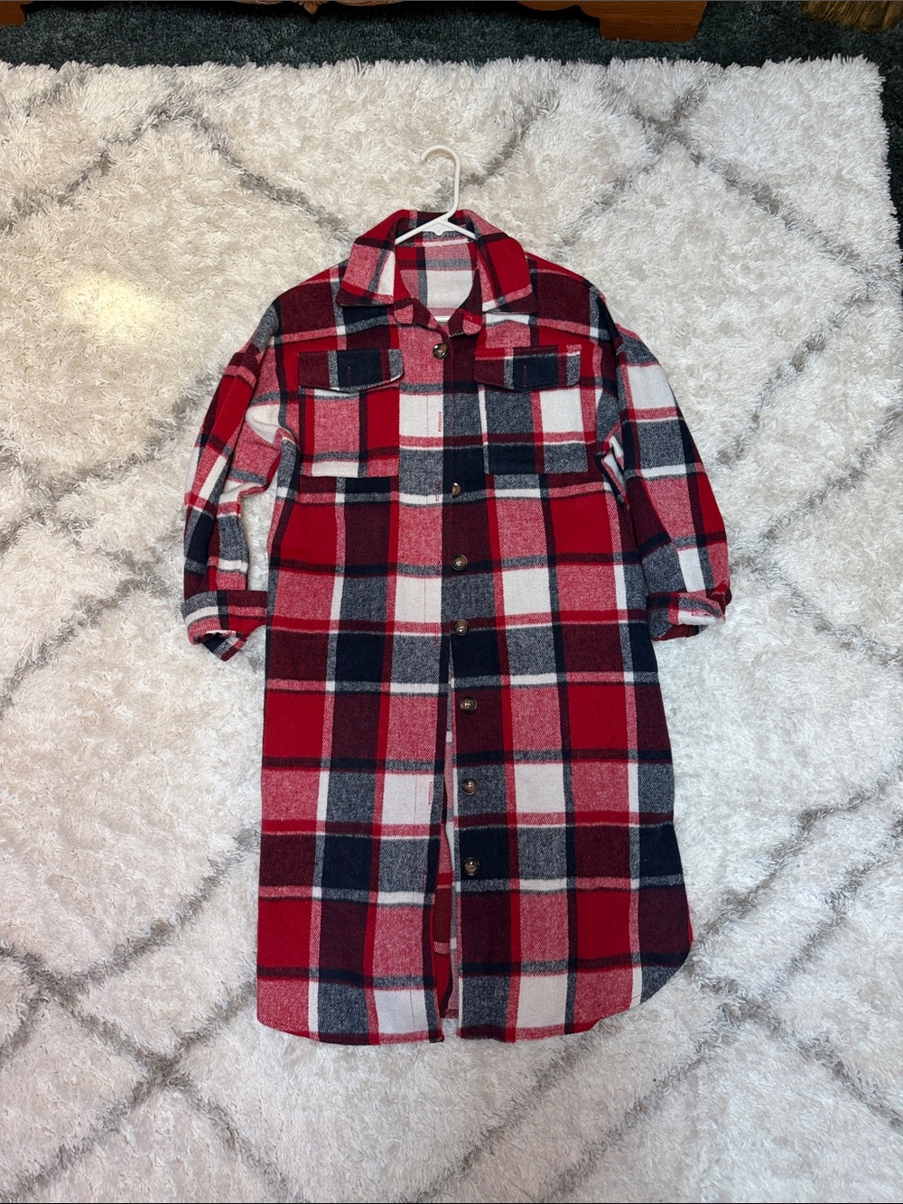 Amazon Red Black and White Plaid Long Shacket Jacket